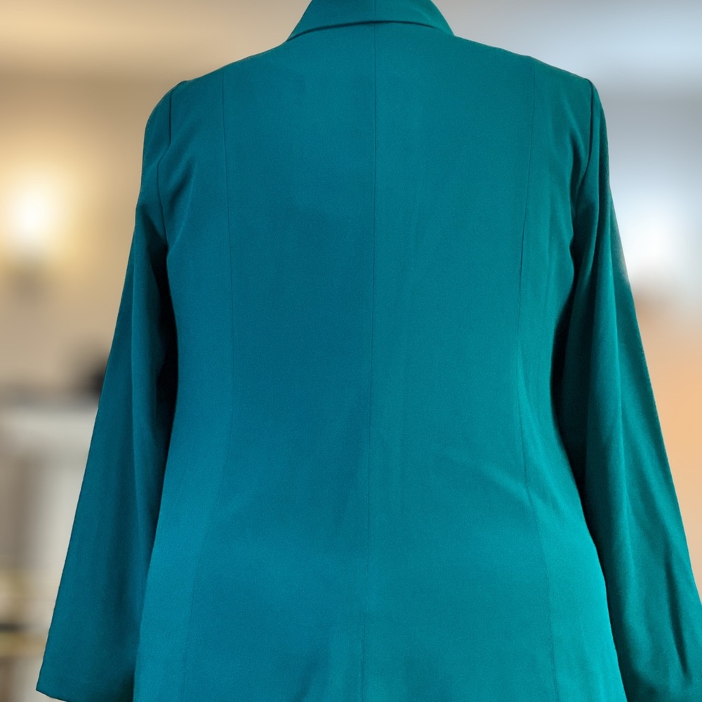 Torrid Studio Crepe Classic Blazer Teal Fanfare 1X Shawl Collar Career Work NWOT - Picture 4 of 5